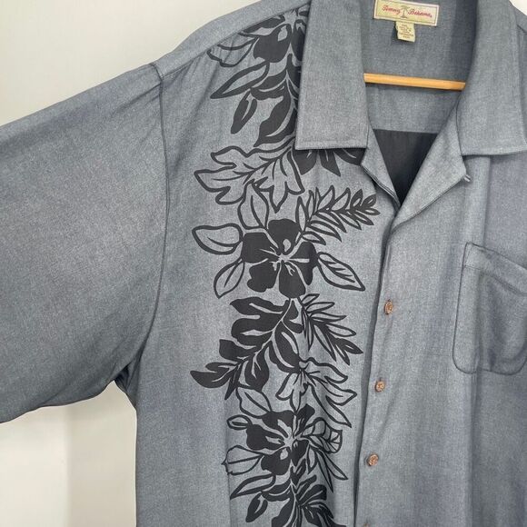 Tommy Bahama Dark Gray Silk Hawaiian Floral Long Sleeve Button-Up Shirt 2XL - Picture 2 of 5